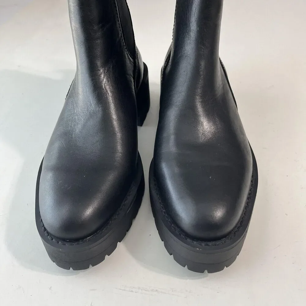 Sam Edelman Boots Womens Size 7 Black Leather Waterproof Chelsea Ankle Lug Sole
